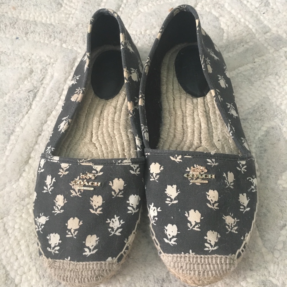 Coach Espadrilles flats black/white floral canvas